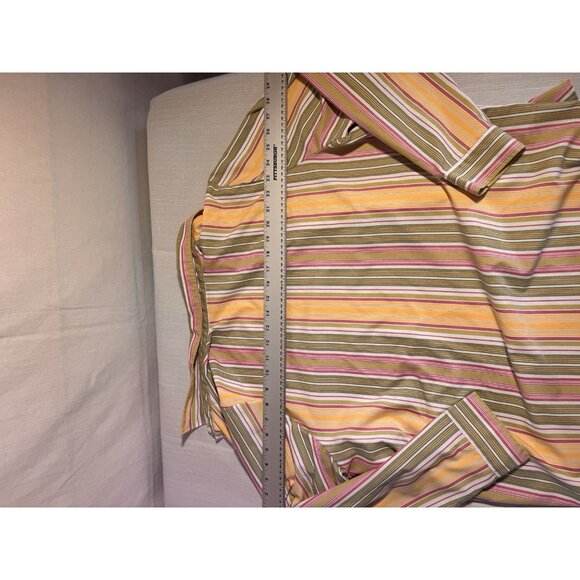 Blair Women’s Striped Button Down Shirt L Pink Green Yellow Long Sleeve - Picture 7 of 7
